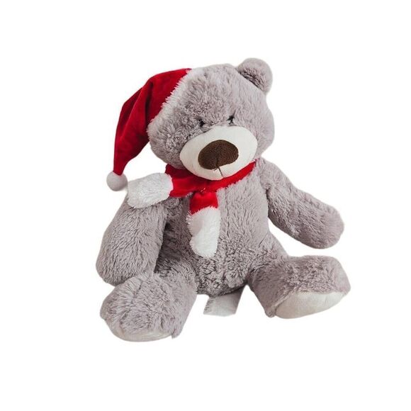 Silver One HTF Lovey Security Plush Teddy Bear red Christmas Hat Gray 12" sittin